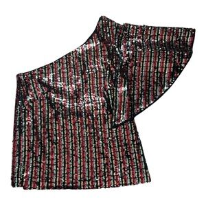 Milly One Shoulder Butterfly Sleeve Striped Sequins Top